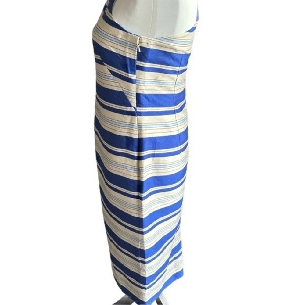 Banana Republic One Shoulder Dress NWT Women's 4 Blue Striped‎ Ruffle Sheath